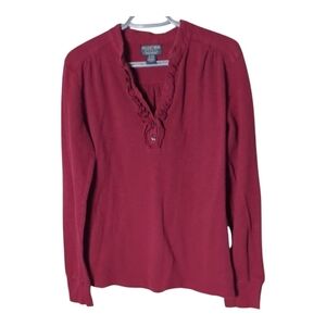 Polo Jeans Company Maroon Long Sleeve Waffle Henley Buttons Ruffles Size XL‎